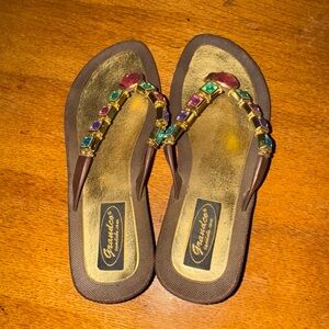 Graziano Brown Jewel-Embellished Women's Sandals